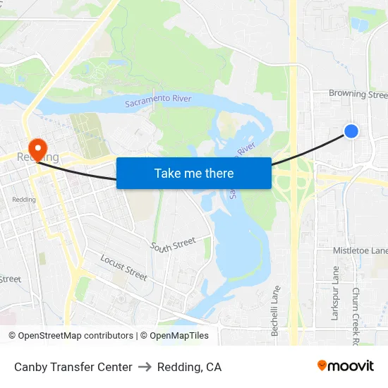 Canby Transfer Center to Redding, CA map