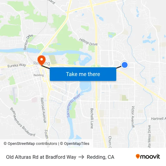 Old Alturas Rd at Bradford Way to Redding, CA map