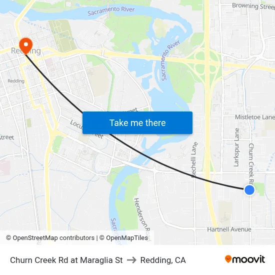 Churn Creek Rd at Maraglia St to Redding, CA map