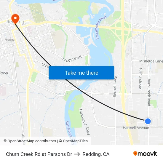Churn Creek Rd at Parsons Dr to Redding, CA map