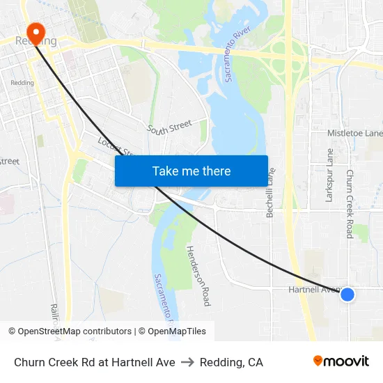 Churn Creek Rd at Hartnell Ave to Redding, CA map