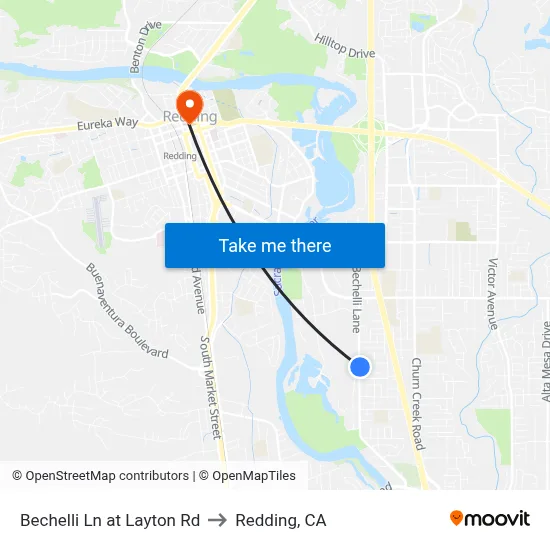 Bechelli Ln at Layton Rd to Redding, CA map