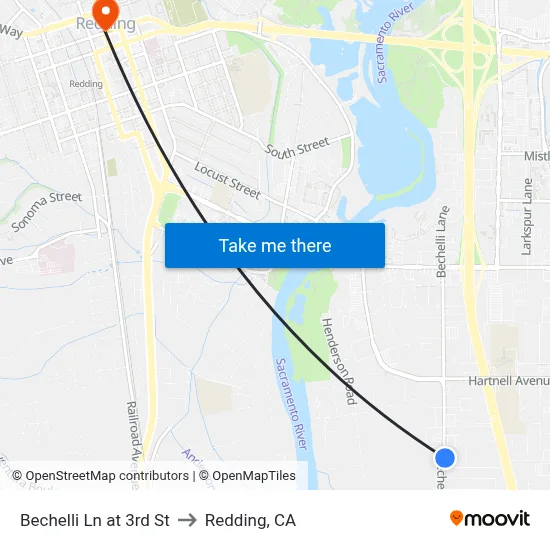 Bechelli Ln at 3rd St to Redding, CA map