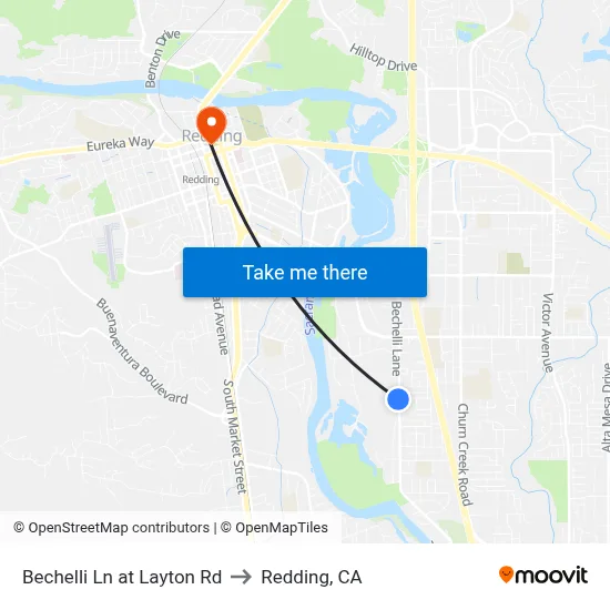 Bechelli Ln at Layton Rd to Redding, CA map