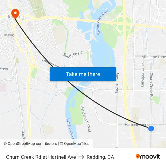 Churn Creek Rd at Hartnell Ave to Redding, CA map