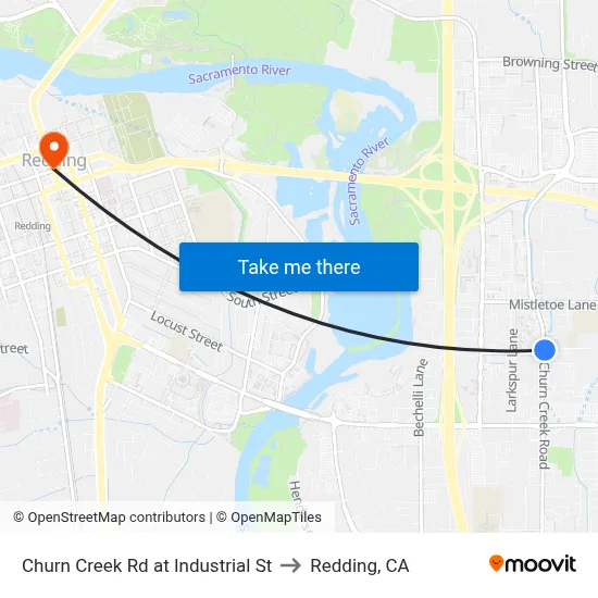 Churn Creek Rd at Industrial St to Redding, CA map