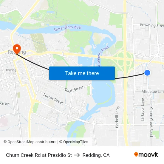 Churn Creek Rd at Presidio St to Redding, CA map