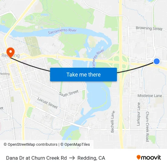 Dana Dr at Churn Creek Rd to Redding, CA map