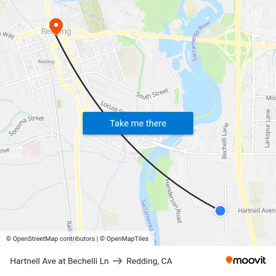 Hartnell Ave at Bechelli Ln to Redding, CA map