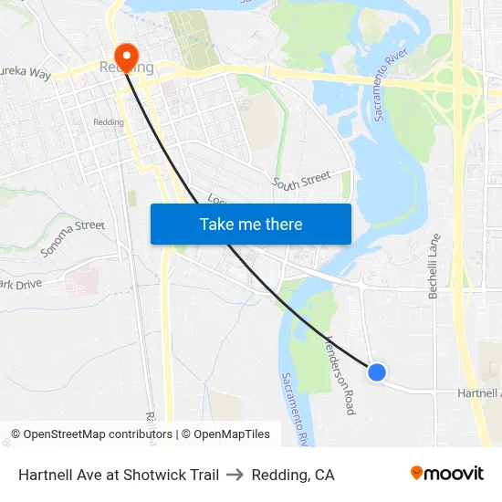 Hartnell Ave at Shotwick Trail to Redding, CA map