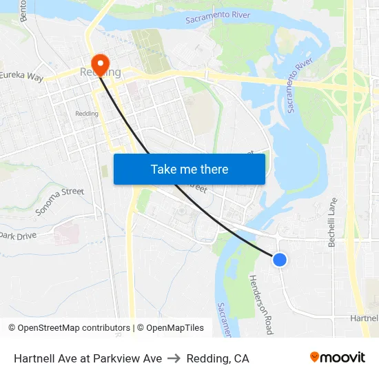 Hartnell Ave at Parkview Ave to Redding, CA map