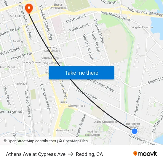 Athens Ave at Cypress Ave to Redding, CA map