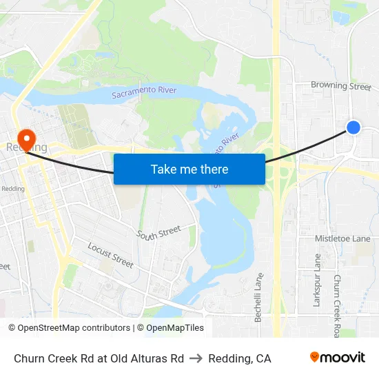 Churn Creek Rd at Old Alturas Rd to Redding, CA map