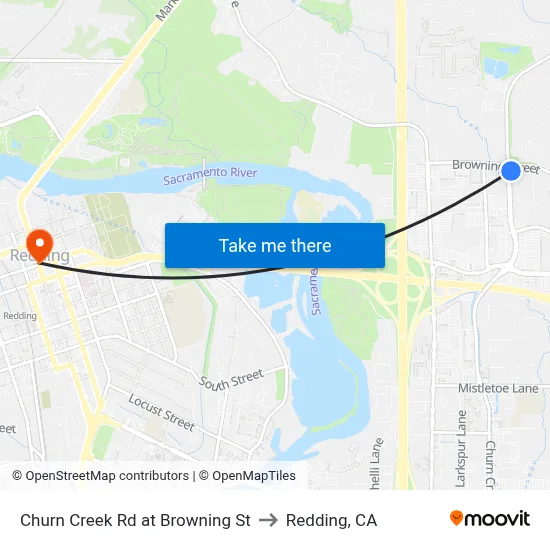 Churn Creek Rd at Browning St to Redding, CA map