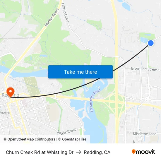 Churn Creek Rd at Whistling Dr to Redding, CA map