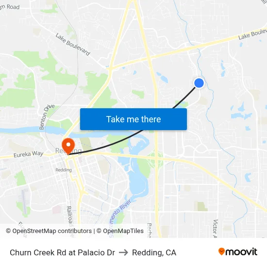 Churn Creek Rd at Palacio Dr to Redding, CA map