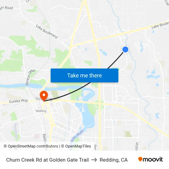 Churn Creek Rd at Golden Gate Trail to Redding, CA map