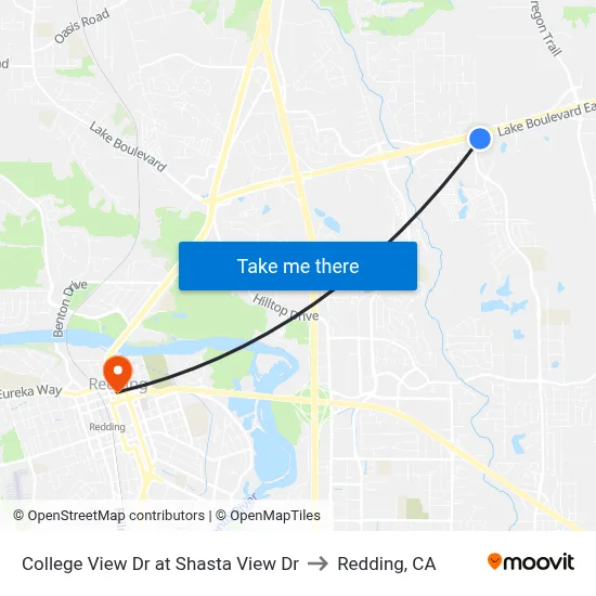 College View Dr at Shasta View Dr to Redding, CA map