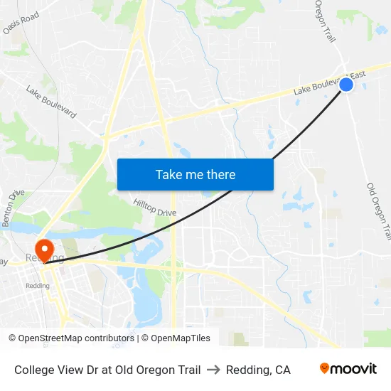 College View Dr at Old Oregon Trail to Redding, CA map