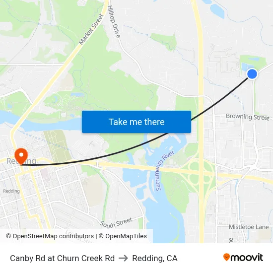 Canby Rd at Churn Creek Rd to Redding, CA map