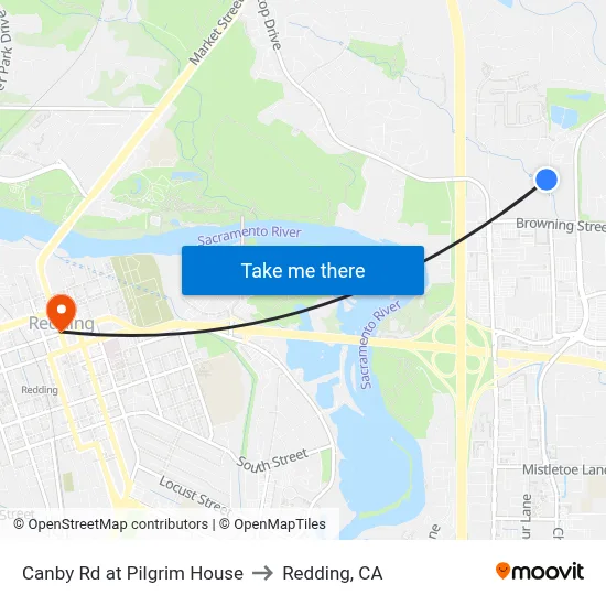 Canby Rd at Pilgrim House to Redding, CA map