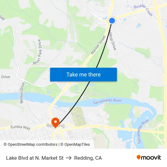 Lake Blvd at N. Market St to Redding, CA map