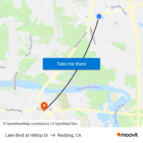 Lake Blvd at Hilltop Dr to Redding, CA map