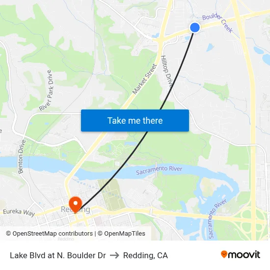 Lake Blvd at N. Boulder Dr to Redding, CA map