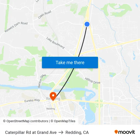 Caterpillar Rd at Grand Ave to Redding, CA map