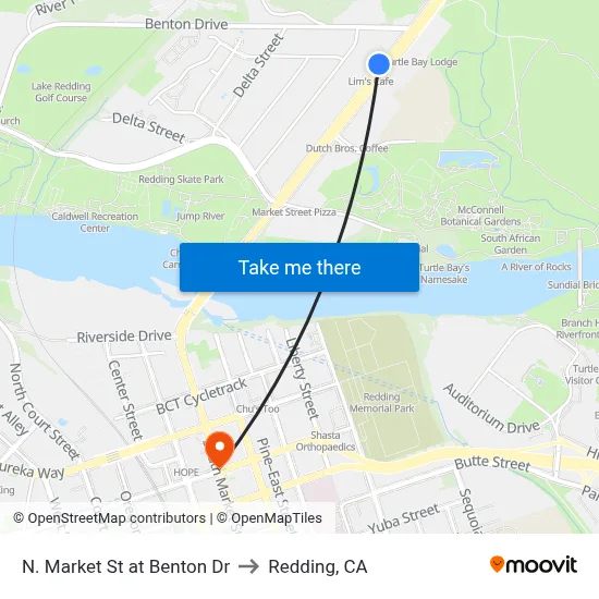 N. Market St at Benton Dr to Redding, CA map