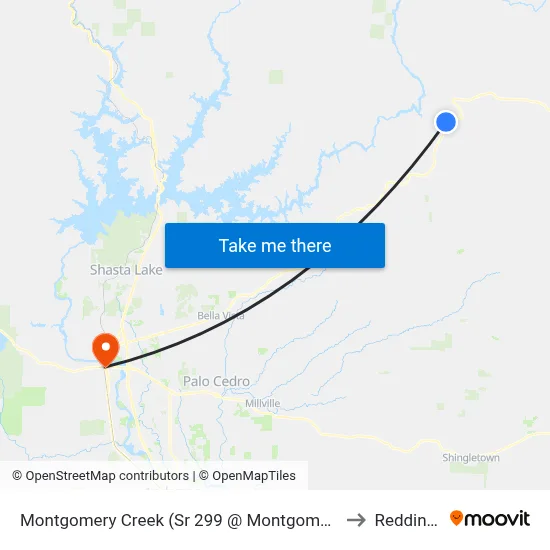 Montgomery Creek (Sr 299 @ Montgomery Creek Library) to Redding, CA map