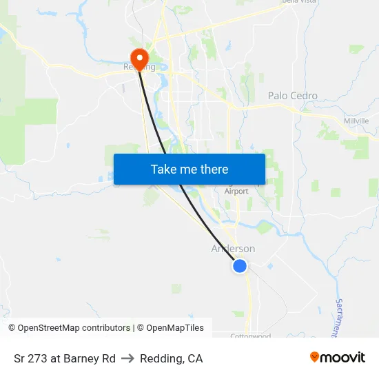 Sr 273 at Barney Rd to Redding, CA map