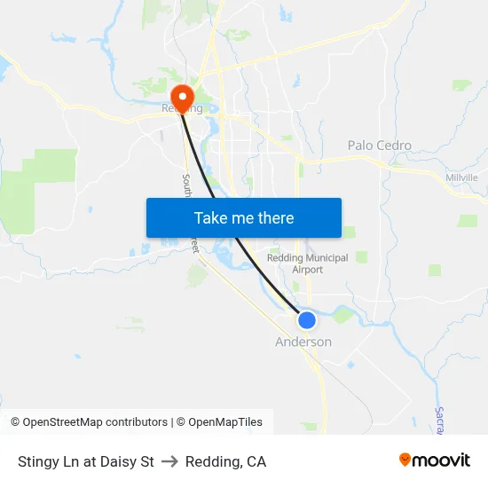 Stingy Ln at Daisy St to Redding, CA map
