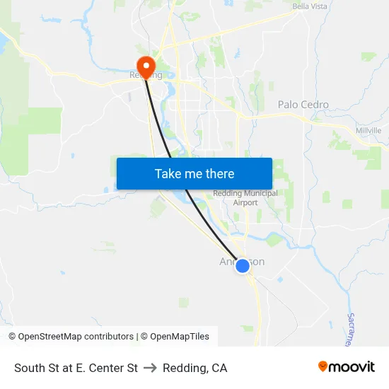 South St at E. Center St to Redding, CA map