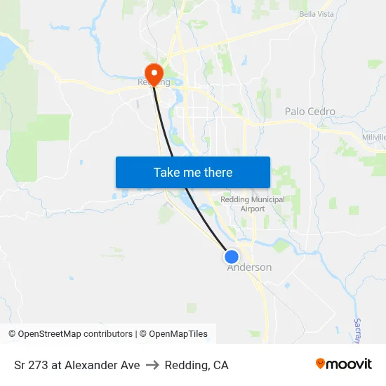 Sr 273 at Alexander Ave to Redding, CA map