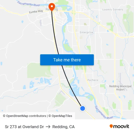Sr 273 at Overland Dr to Redding, CA map