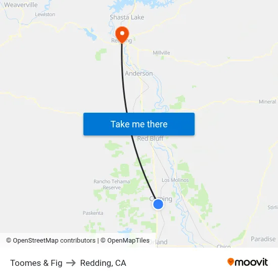 Toomes & Fig to Redding, CA map