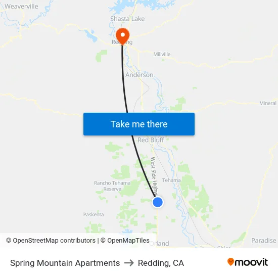 Spring Mountain Apartments to Redding, CA map