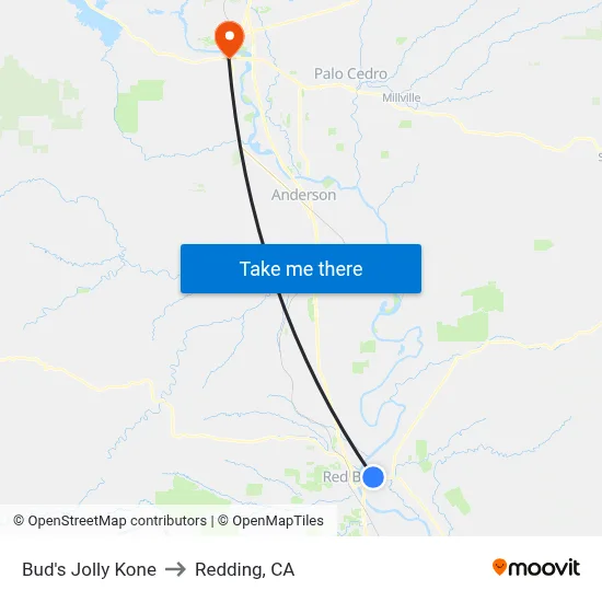 Bud's Jolly Kone to Redding, CA map