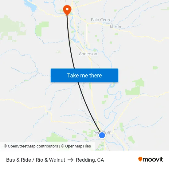 Bus & Ride / Rio & Walnut to Redding, CA map