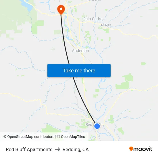 Red Bluff Apartments to Redding, CA map