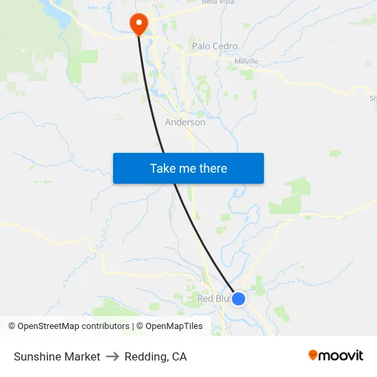 Sunshine Market to Redding, CA map