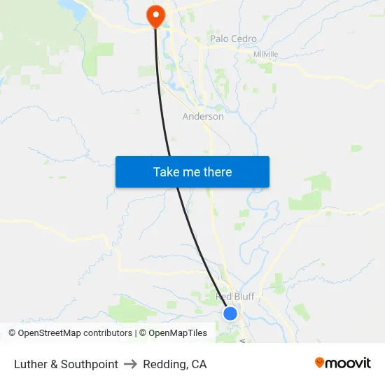 Luther & Southpoint to Redding, CA map