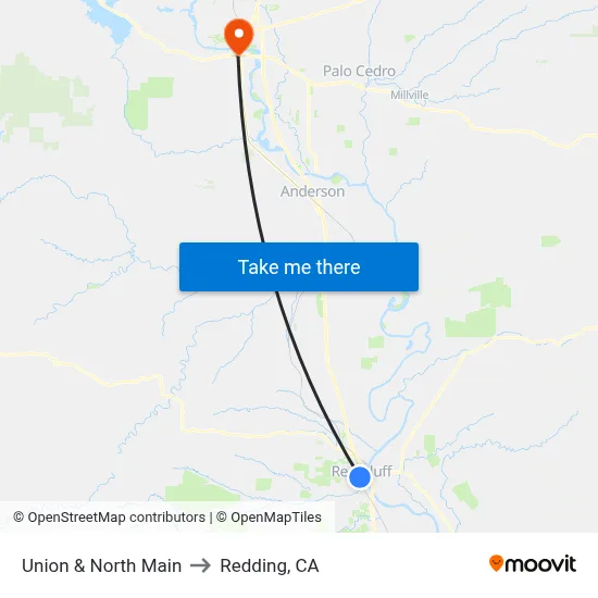 Union & North Main to Redding, CA map