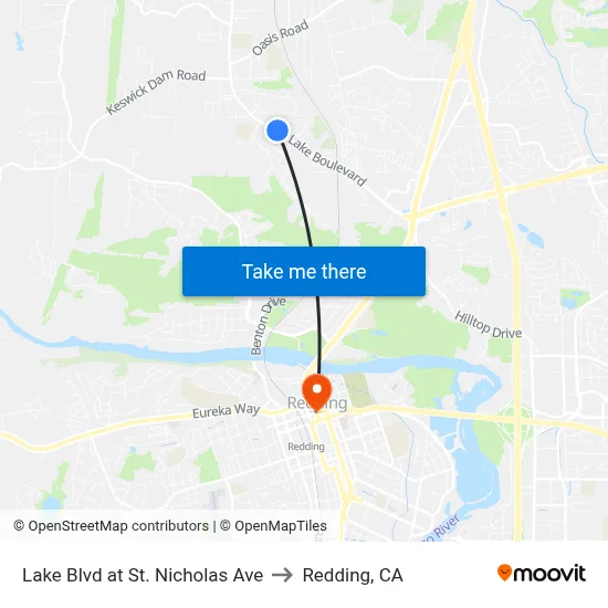 Lake Blvd at St. Nicholas Ave to Redding, CA map