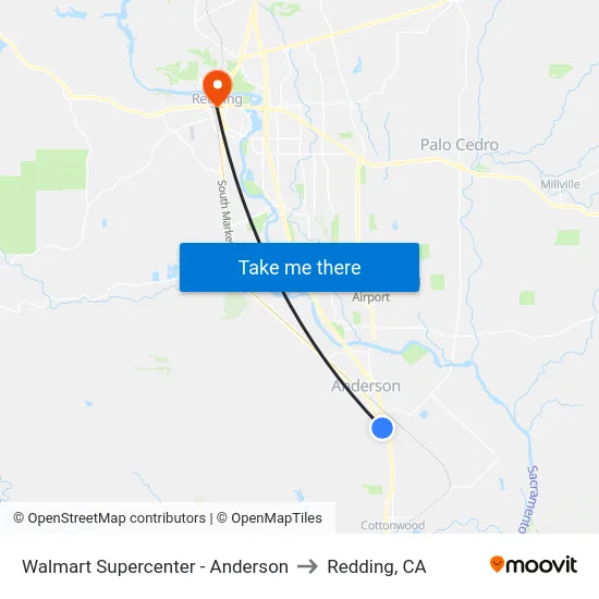 Walmart Supercenter - Anderson to Redding, CA map