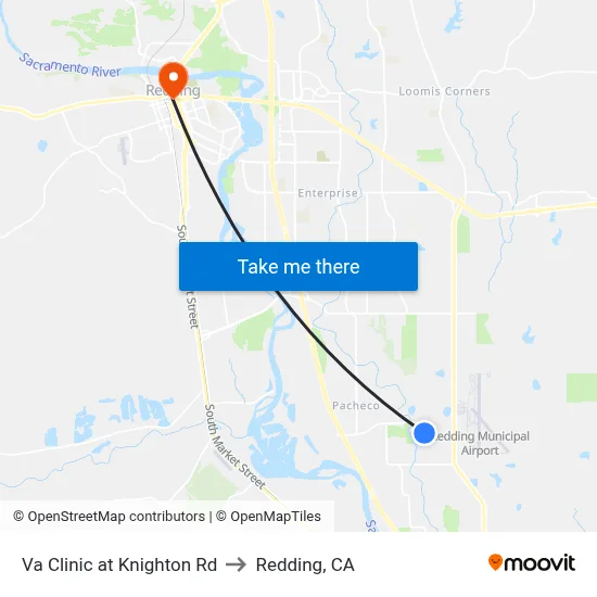 Va Clinic at Knighton Rd to Redding, CA map