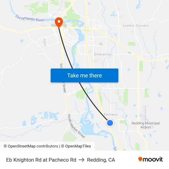 Eb Knighton Rd at Pacheco Rd to Redding, CA map