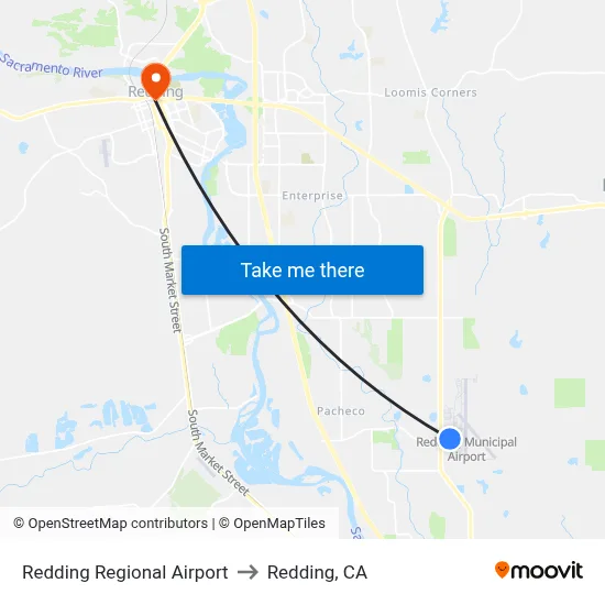 Redding Regional Airport to Redding, CA map