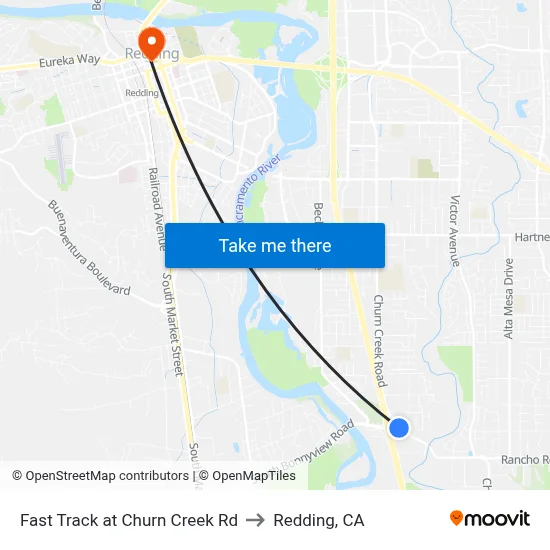Fast Track at Churn Creek Rd to Redding, CA map